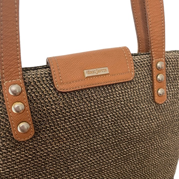 Eric Javits York Squishee Woven Brown Shoulder Tote Bag 2 Straps Zip Closure - Picture 3 of 13